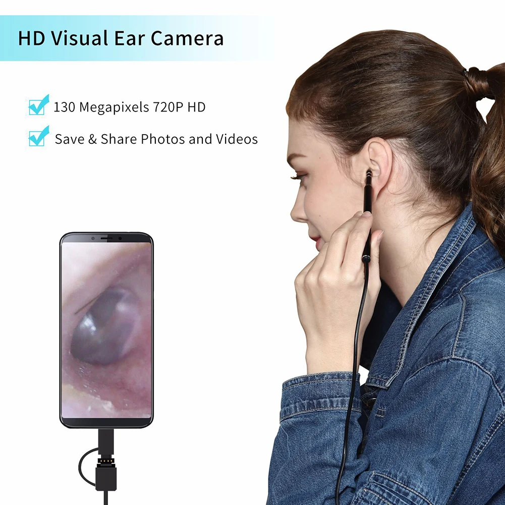 Визуальный эндоскоп 0.3MPB Инспекционная камера 6 светодиодный эндоскоп для ушей