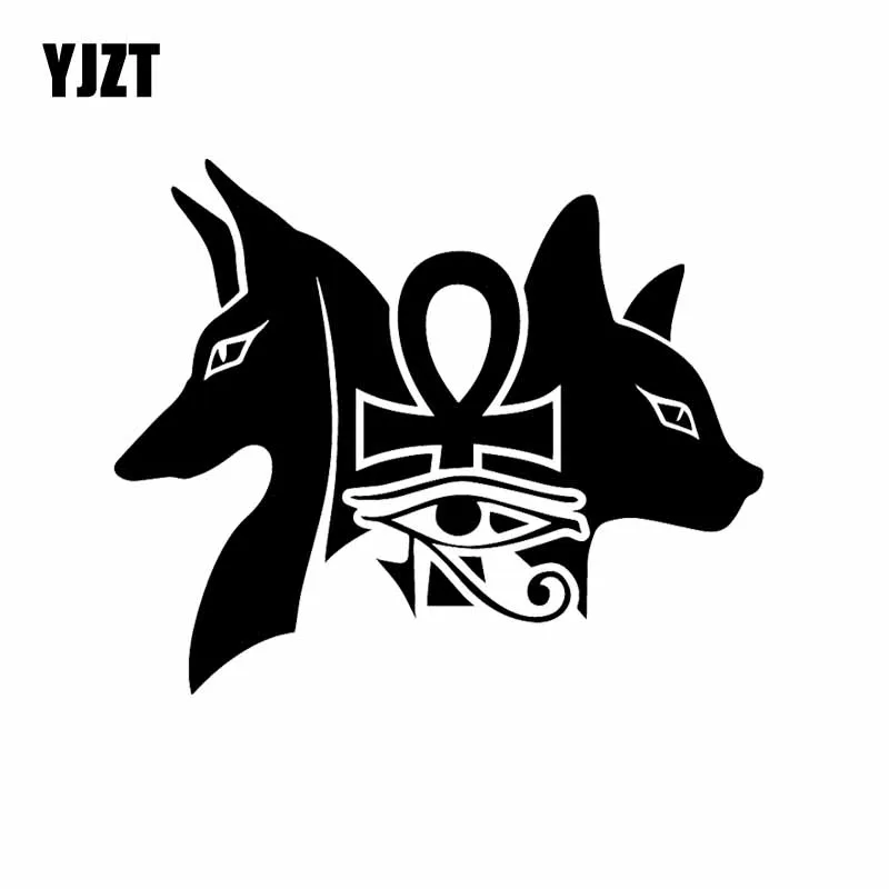 YJZT 15.9X13CM Vinyl Decal Ancient Egyptian Dogs Bastet Eye Of Horus Car Sticker Black/Silver C24-1469