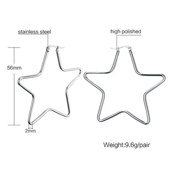 

FNL FE5 arrival fashion jewelry birthday gift gold color with stone big 56mm star shape Simple titanium steel earring
