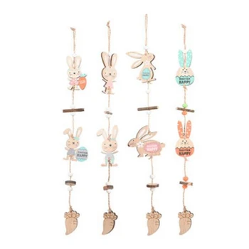 

New 4PCS Easter Day Ornament Easter Wooden Long Ear Bunny Pendant Hanging Decoration