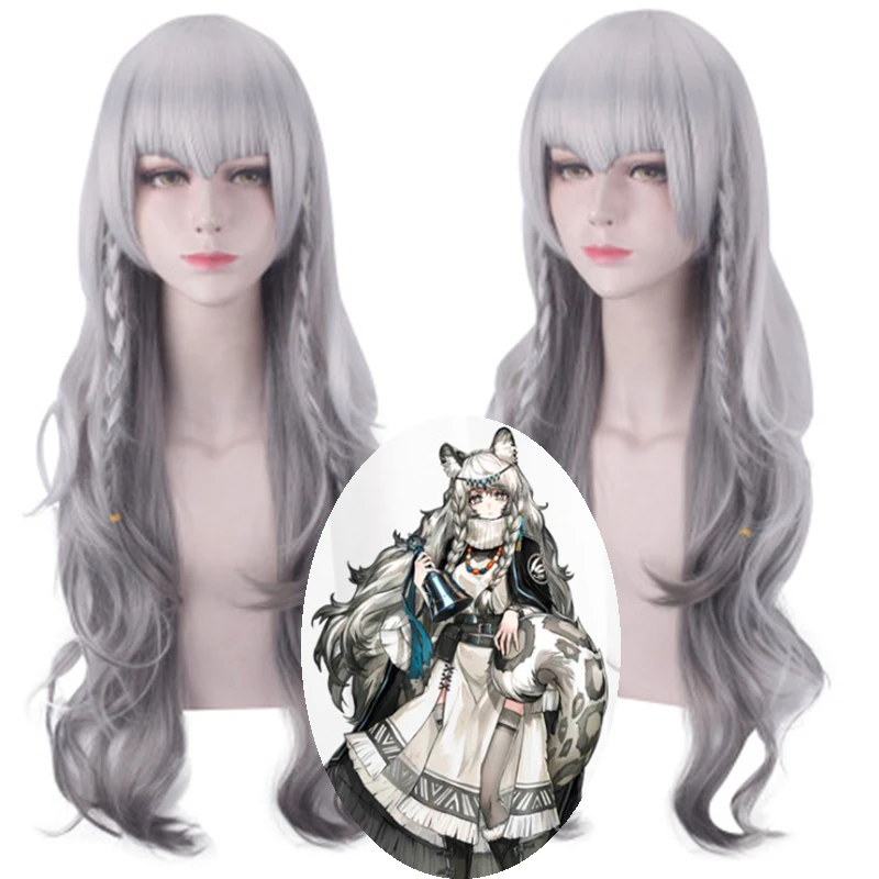 

Game Arknights Pramanix Cosplay Wig Long Curly Heat Resistant Synthetic Wigs Halloween Party Costume Wig Anime+Wig Cap