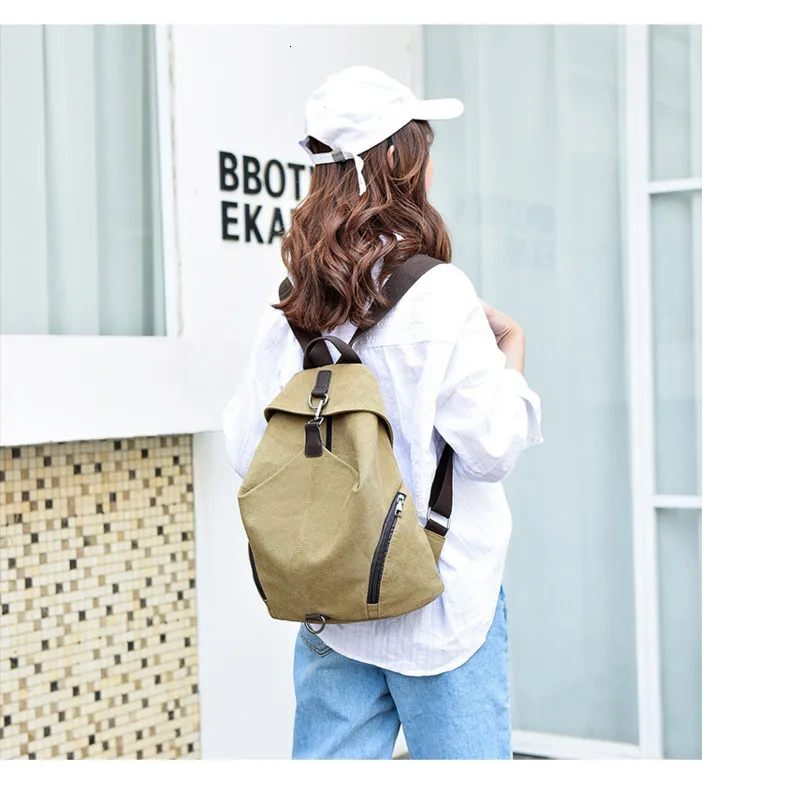Female Vintage Canvas Backpack Women Casual Bag Anti-theft School Bags For Teenage Girls Women's Small Travel Retro Backpacks