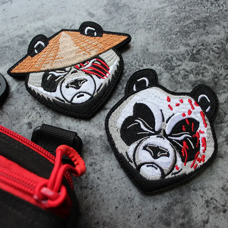 Kung Fu Hat Panda Toppe Ricamate Complete Angry Tactical Panda Morale Badge Outdoor Tactical Armband Adesivo Di Stoffa Fai Da Te