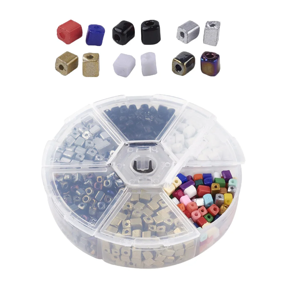 

1 Box 6 Colors Square Glass Millet Beads Scattered Round Hole Diy Material Loose Beads for Earrings Necklace ewelry Making