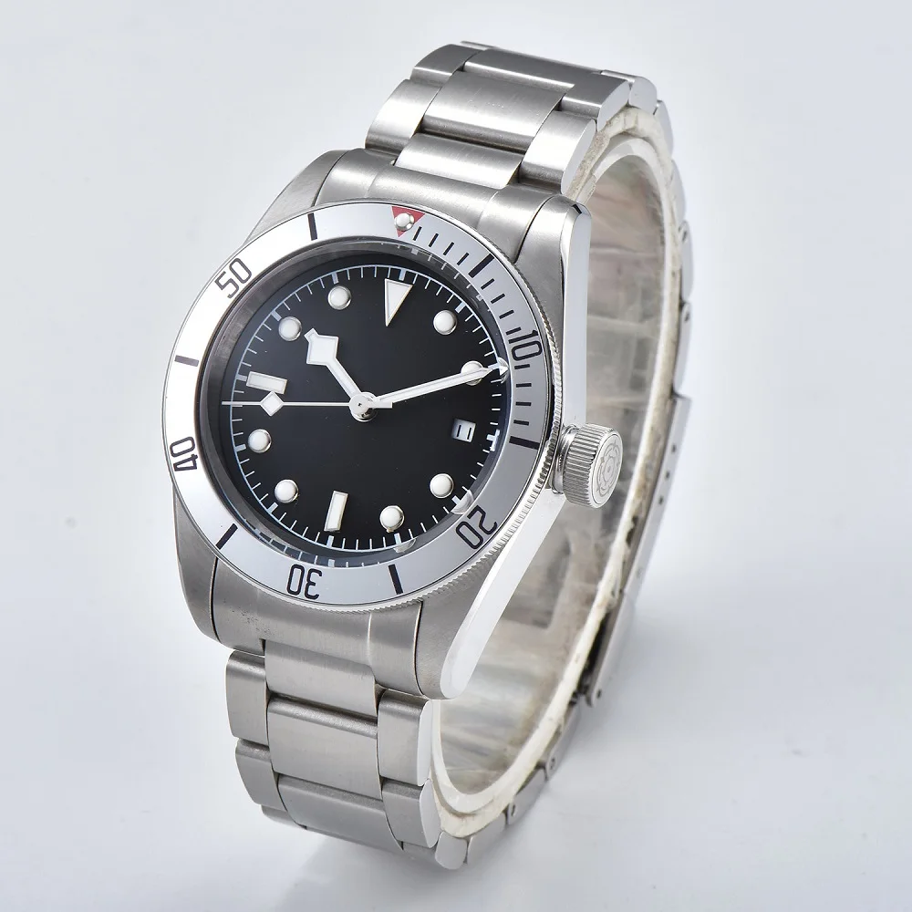 

Watch Men 41mm Automatic mechanical watches Silver aluminum rotating bezel luminous Military men watch 04