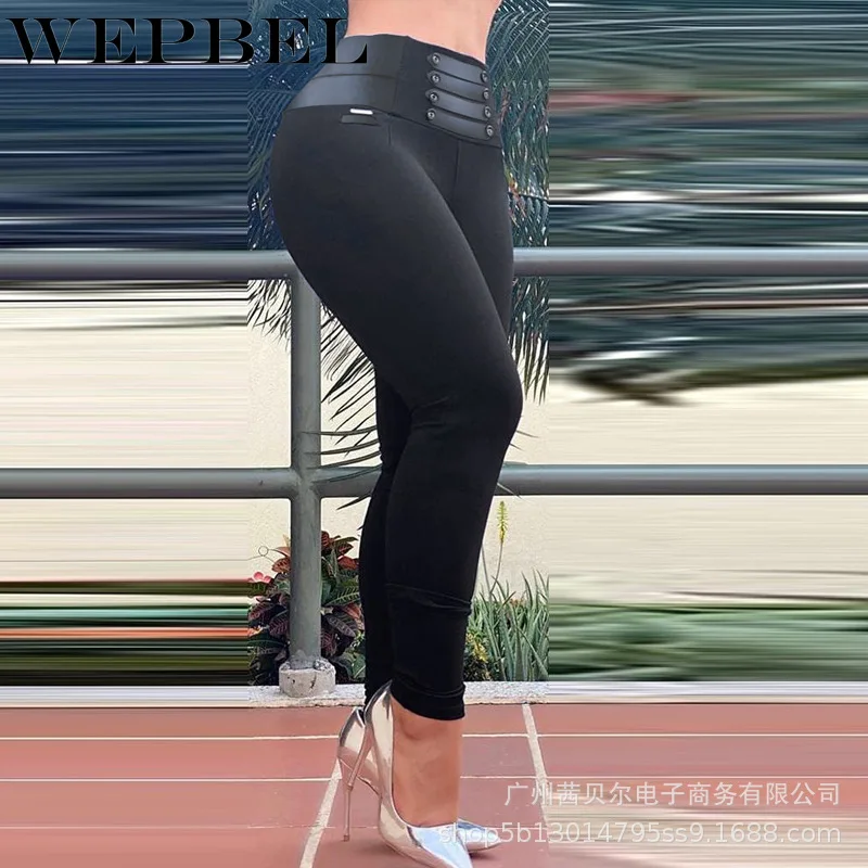 

WEPBEL Women's Casual High Waist Solid Color Ankle-Length Pants Autumn Sexy Skinny Pencil Trousers