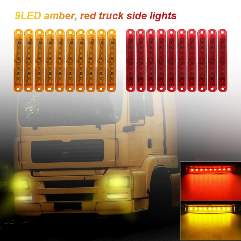 

9LEDs 12V Red/Yellow Car Trailer Truck Clear Side Marker Indicator Light Lorry Lamp Amber Lamp