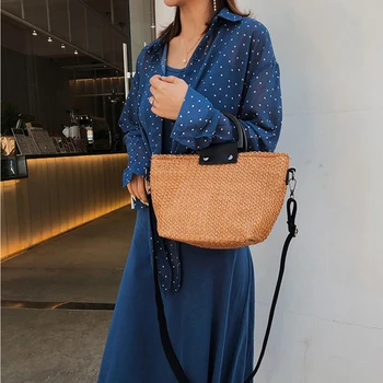 

Women's Straw Beach Bag Fashion Woven Handbag Bohemia Shoulder Messenger Bags Female Summer Crossbody Bag Retro Tote