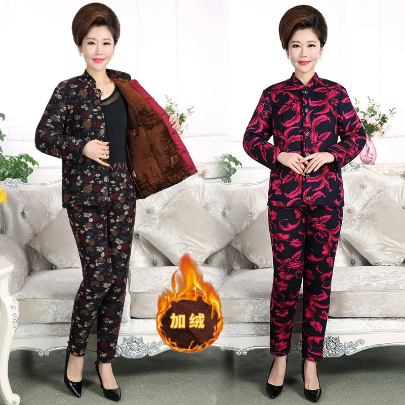

Shanghai New Europe Sang 2020 Winter Middle-aged Women Dress plus Velvet Warm Two-Piece Set
