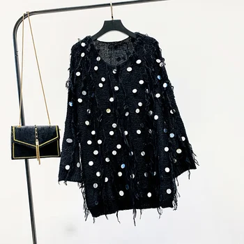 

Fall/winter Long Sweater Oversize Jumper Ladies New Sexy Round Neck Slim Long Sleeve Sequins Tassels Joker Sweater Sweter Damski