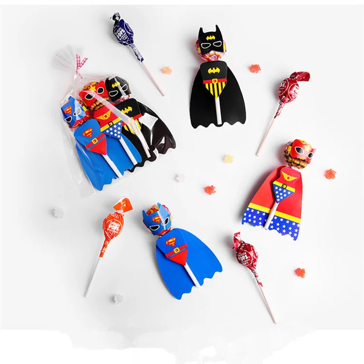 60 шт Супермен Бэтмен мультфильм конфеты леденец для детей день рождения декоративные карточки Русалка Белый снег конфеты упаковочные карты