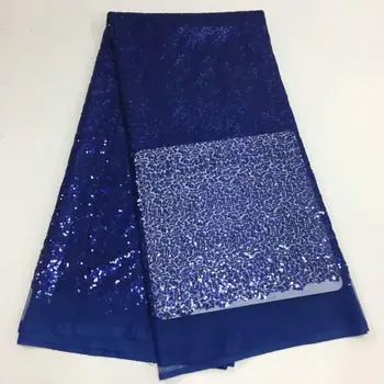 

5yards royal blue popular sequins lace fabric newarrival embroidery tassels sequins mesh lace for lady party dress FYD96