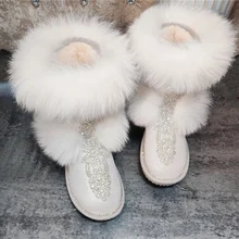 Scarpe da donna fatte a mano autunnali e invernali stivali da neve in pelliccia di volpe oversize ispessiti bianchi con borchie di diamanti nel tubo