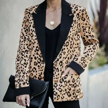 

Women's Leopard Print Coat Jacket Casual Lapel Outwear Slim Tops Cardigan