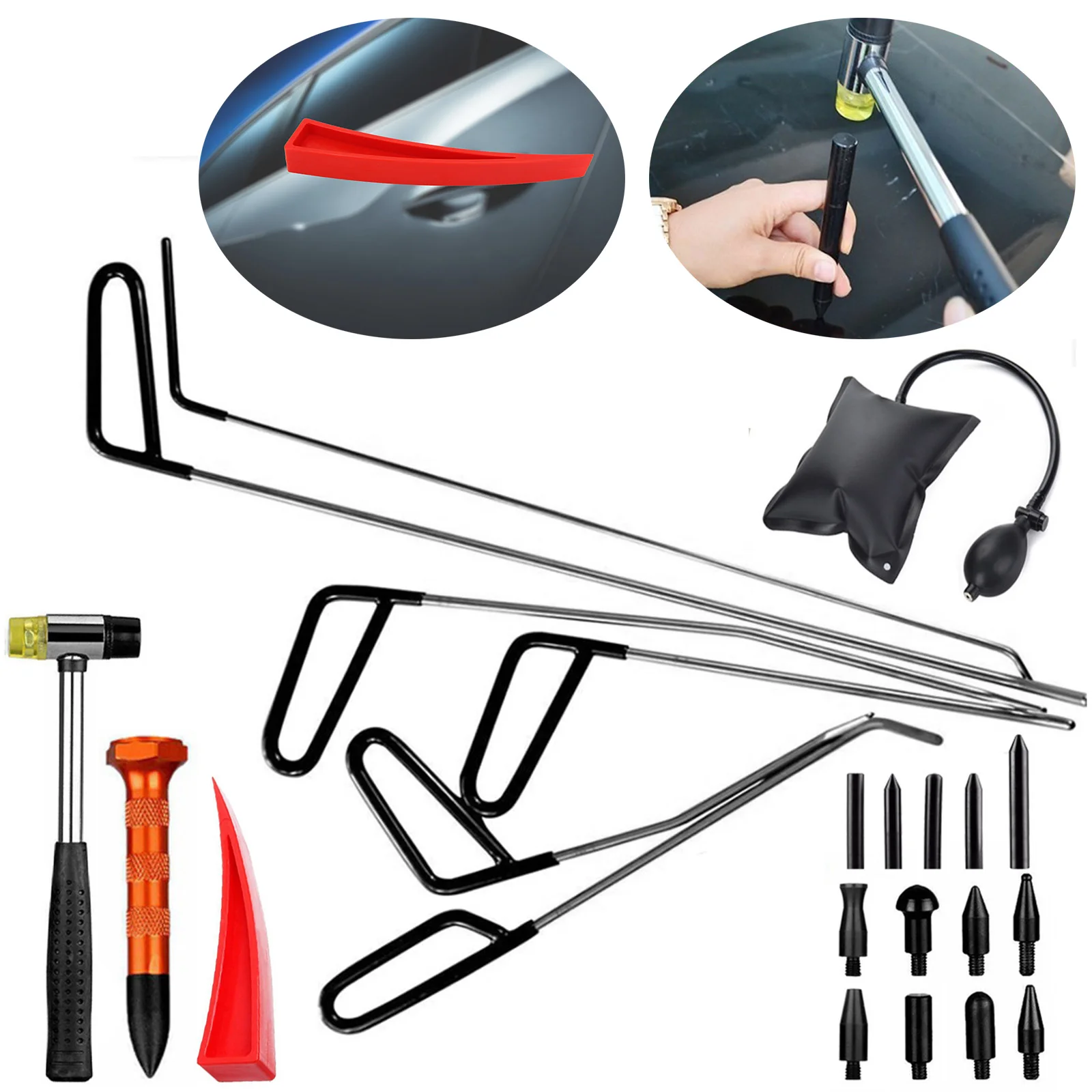 Paintless Dent Removal Rods Kits Paintless Dent Repair Removal Puller Tools Push Rods Spring Steel Tail Set Hand Tools Set