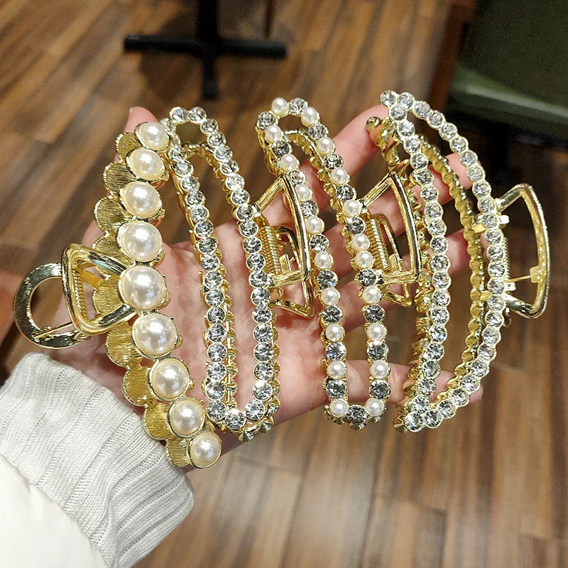 Pearl Hairpin Rhinestone European And American Grab Clip Simple Fashion Hair Accessories