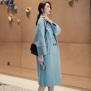 

2020 Autumn And Winter New Korean Casual Coats Women Long And Fashionable Double-breasted Solid Color Wool Jacket Ladies Coat
