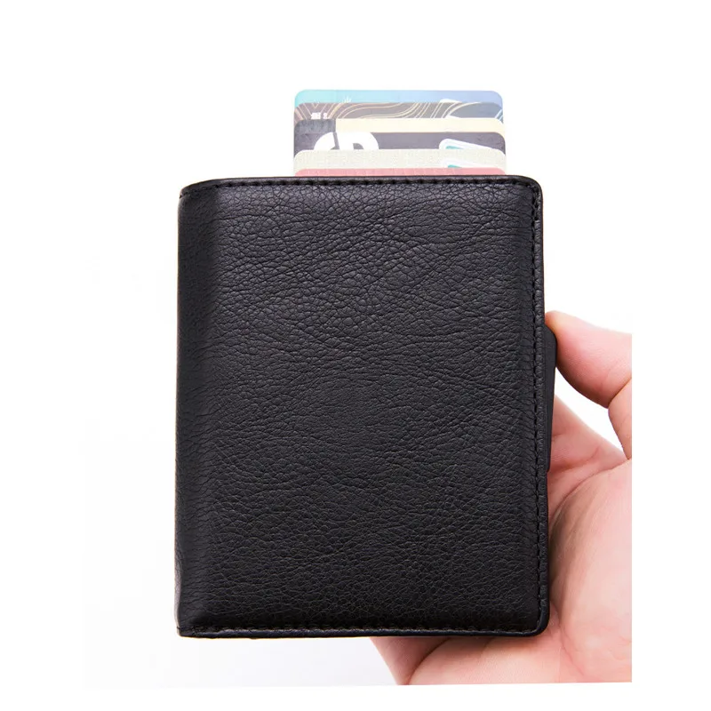 Bycobecy мужчины и женщины высокого качества PU кожа RFID винтажный кошелек для карт сумка для денег алюминиевая коробка бизнес открытка-раскладушка чехол