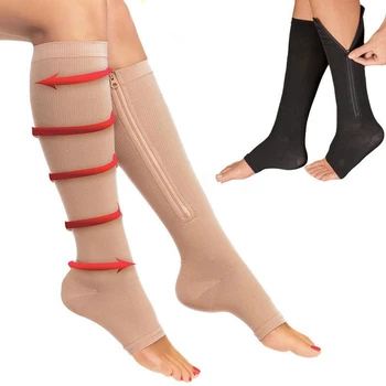 

Zipper Compression Stock Breatheable Sleeve Support Socks For Men Women Brace Sock Nylon Knee Stovepipe Open Toe Long Socks