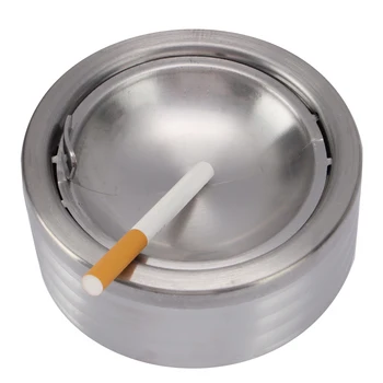 

Stainless Steel Lidded Ashtray Windproof Smoking Tobacco Ash Tray Storage Case with Folding Cover for Home Supplies Office Car