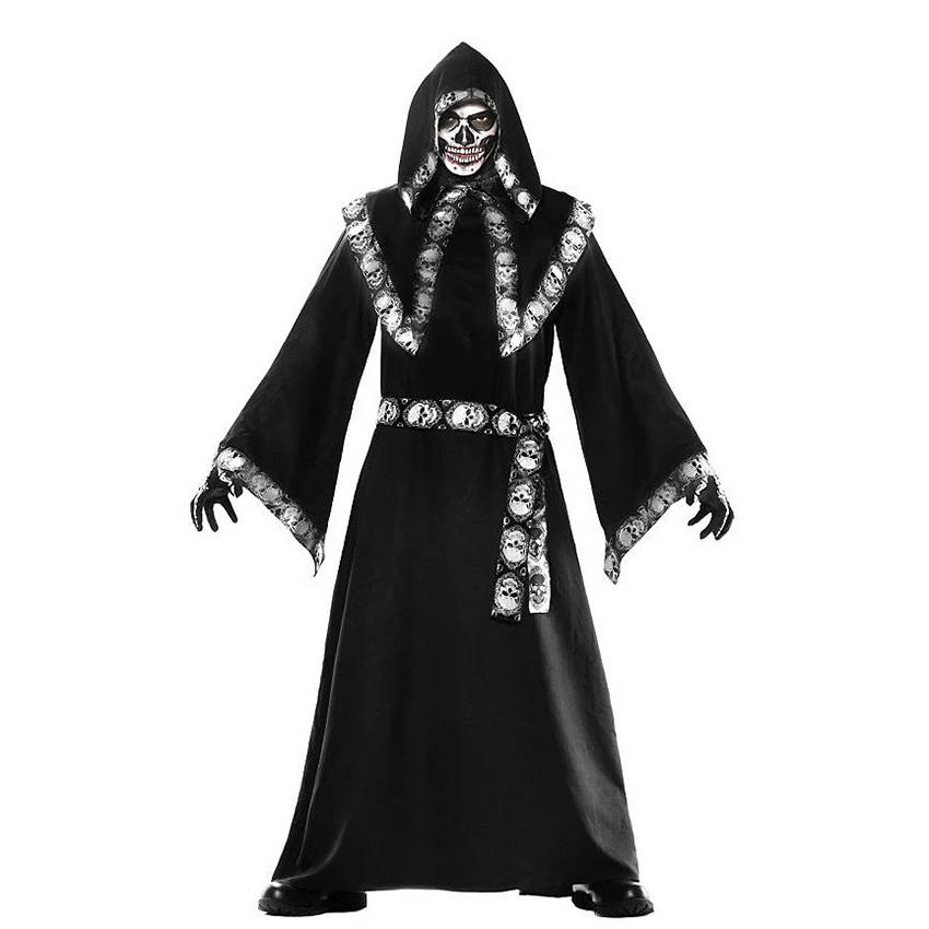 

Wizard Witch Grim Reaper Viking Halloween Costume for Women Men Gothic Robe Steampunk Dress Carnival Festival Party Cosplay Suit