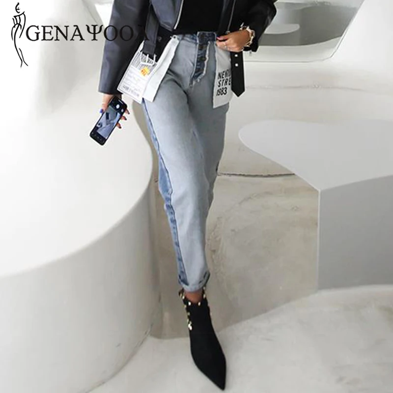 Genayooa High Waist Cotton Korean Blue Mom Jeans Women Pants Autumn Winter Letter Pocket Denim Boyfriend Jeans For Women Female Genayooa High Waist Cotton Korean Blue Mom Jeans Women Pants Autumn Winter Letter Pocket Denim Boyfriend Jeans For Women Female