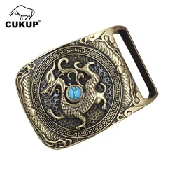 Cukup o antigo chinês ifeng & dragão turquesa decorativa fivela de bronze metal 3.7 3.9cm de largura fivelas de cinto apenas para homem brk061