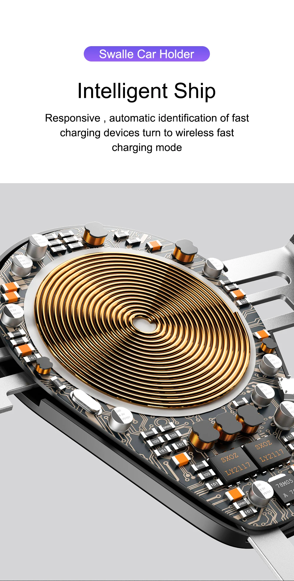 Swalle 15W fast charger car phone holder on dashboard New car holder stand Vehicle-mounted gravity wireless charger for phone