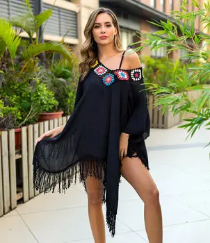 

2020 Sexy Beach Dress Swimwear Women Embroidered Cover Up Pullover Swimwear Bikini Cover ups Robe Plage Summer Dress for Beach