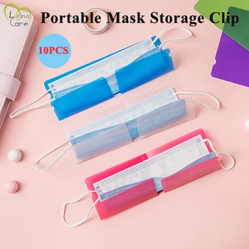 

10PCS Portable Foldable Face Mask Storage Clip Dustproof Mask Case Pollution-Free Mini Disposable Mask Storage Clip Mix color