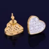 14MM Width Heart-shaped Gold Color Stud Earring For Men Women Full Cubic Zircon Screw Back Earrings Fashion Hip Hop Jewelry Gift 4