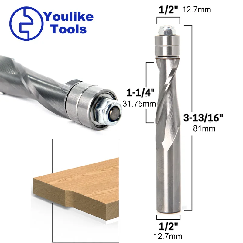 1/2" 12mm Shank Flush Trim Solid Carbide Spiral Router Bits For Wood