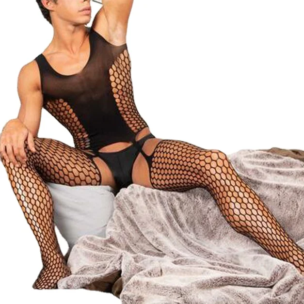 Fetish Underwear for Men's Body Stockings Man Fishnet Bodysuits Crotchless Lingerie Sissy Jumpsuit Male Erotic Porno Sleepwear Men Underwear