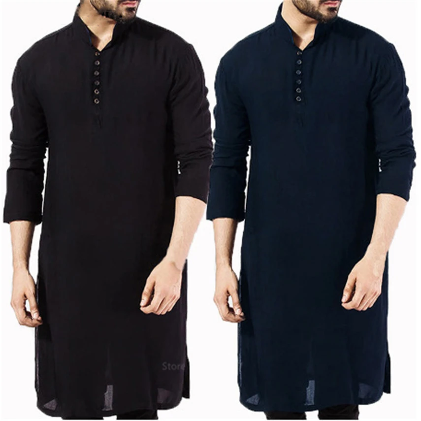 Islamic Clothing for Muslim Fashion Man Long Robes Solid Long Sleeve Arabic Arab Simple Casual Mens Shirt Jubba Thobe - Image 2