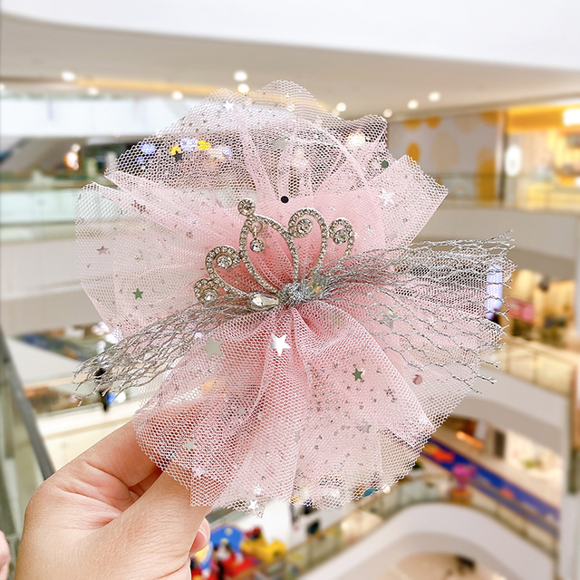 Cute Colors Lace Shiny Rhinestone Crown Ornament Hair Clips Girls Lovely Alloy Sweet Hairpins Kids Hair Accessories