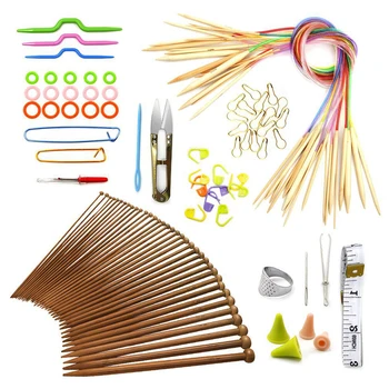

Bamboo Knitting Needles With Colored Tube Weaving Tools Kits DIY Yarn Craft Professional Sewing Tools Accessories For Beginner