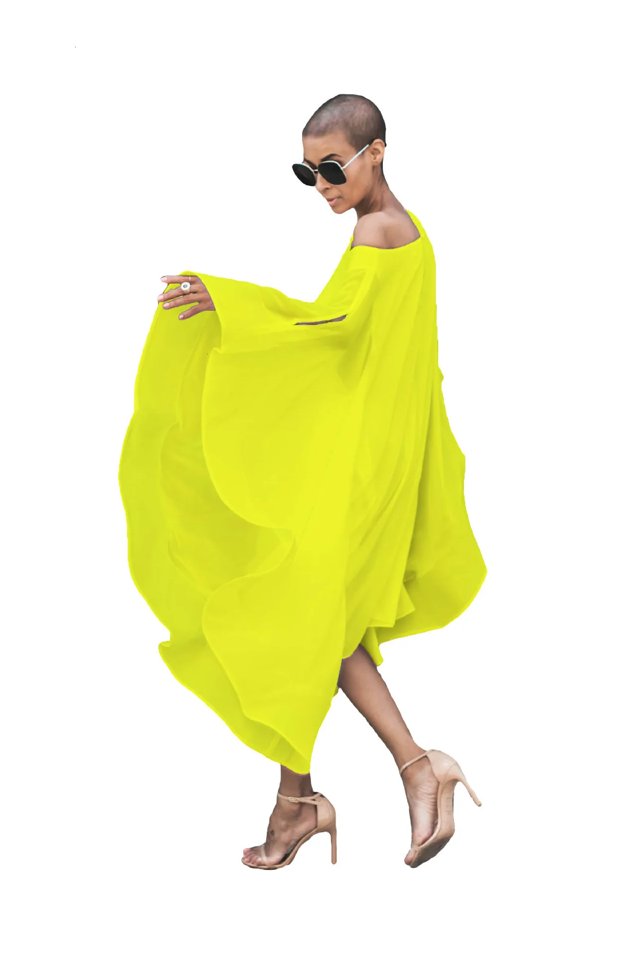 DEAT Весна Лето Новое Длинное свободное шифоновое платье размера плюс в стиле хип-хоп с рукавом-бабочкой и вырезом лодочкой Макси платье для женщин MD775