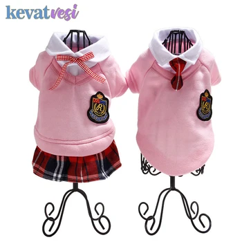 

Fashion Pet Dog Clothes Campus Style Dog Dress Tie Bow Plaid Puppy Skirt Small Medium Dogs Costume Pet Shirt Clothing
