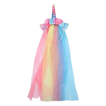 

Rainbow Unicorn Hornhead With Cat Ear Tulle Birthday Party Costume Children'S Headdress