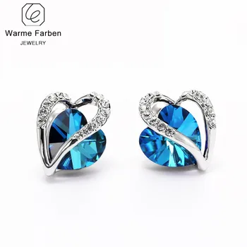 

Warme Farben 925 Sterling Sliver Earrings for Women Blue Heart Crystal Stud Earring Fine Jewelry Earrings Gift for Lady Brincos