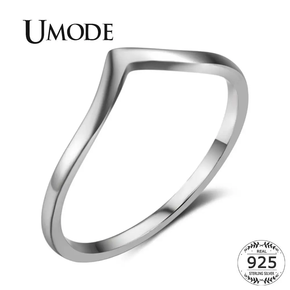 UMODE обручальные простые волнистые V образные кольца 925 пробы серебряные для