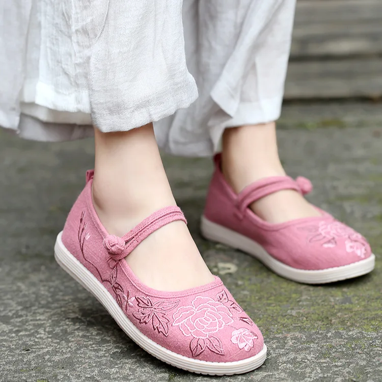 

2019 Spring And Autumn New Style Old Beijing Cloth Shoes Cotton Linen Embroidered Shoes Flat Ethnic-Style Chinese Clothing Versa