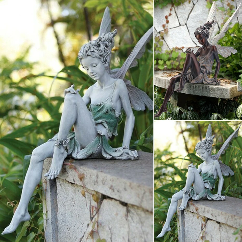 Flower Fairy Sculpture Garden Landscaping Yard Art Ornament Resin Turek Sitting Statue Outdoor Angel Girl Figurines Craft resin ornaments resin crafts dog statue ornament