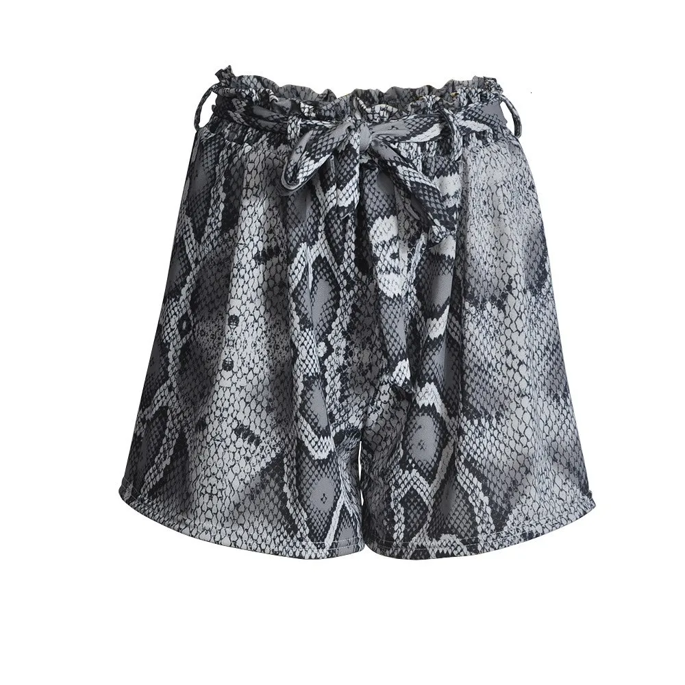 2019 шорты с высокой талией и принтом змеи женские осенние сексуальные элегантные модные короткие брюки уличная мини-Женские шорты с рюшами