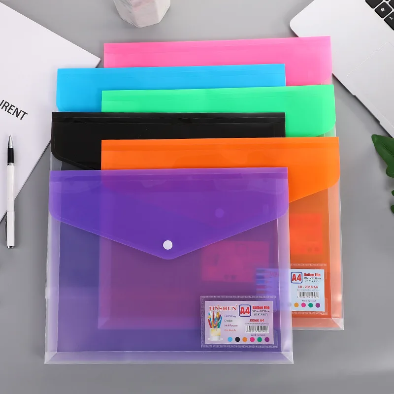 6 Pack Poly Envelopes Document Folder Snap Button Project Pockets Clear Plastic Folders With Lable Pocket FC Letter Size Ofiice