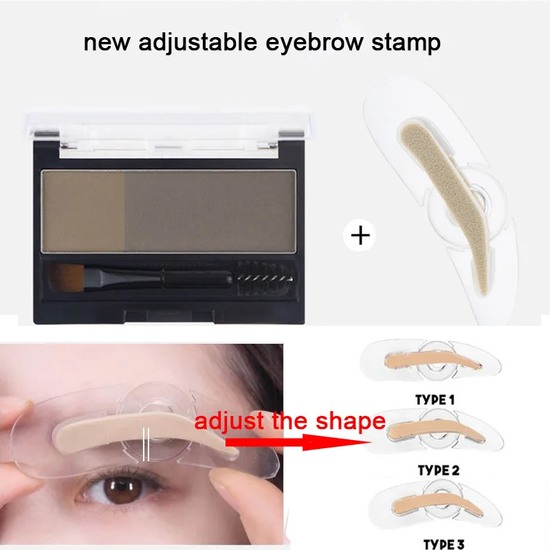 2 Colors Eyebrow Enhancers Powder Makeup Palette Adjustable Eyebrow Stamp with Eye Brow Brush Waterproof Natural Brows Cosmetics 2 Colors Eyebrow Enhancers Powder Makeup Palette Adjustable Eyebrow Stamp with Eye Brow Brush Waterproof Natural Brows Cosmetics