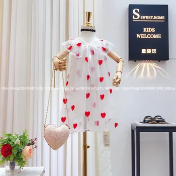 

Children's dress 2020 summer new products girls foreign embroidery love mesh splicing female baby princess vest dress tide