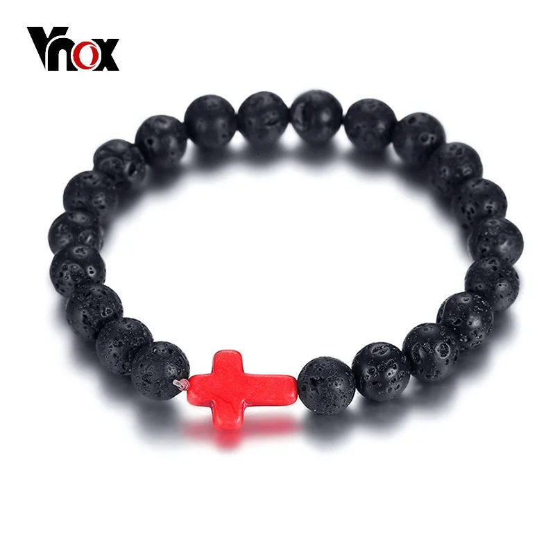 Vnox уникальный деревянный браслет с крестом для женщин и мужчин черные бусины из