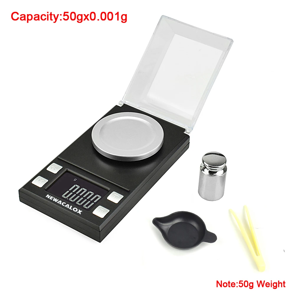 NEWACALOX 50g/100g/0.001g LCD Digital Jewelry Scales Lab Weight High Precision Scale Medicinal Portable Mini Electronic Balance