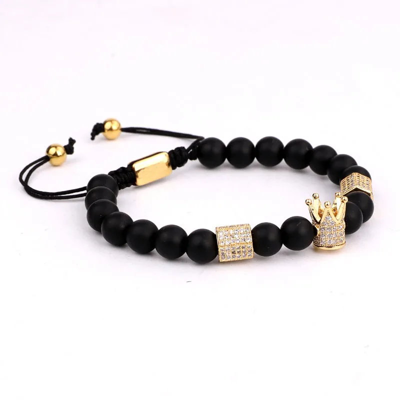 Drop Shipping Natural Stone Beads CZ Crown Tube Handcraft Beads Macrame Friendship Bracelet Men - Image 6